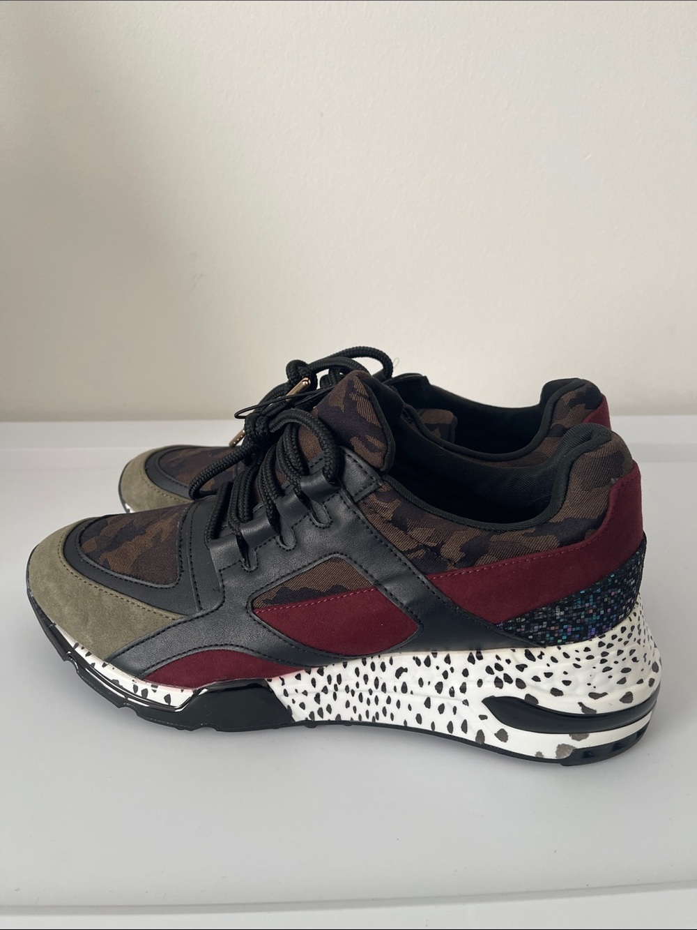 Steve Madden Women's Multitexture Sneakers in Burgundy, Olive & Black
